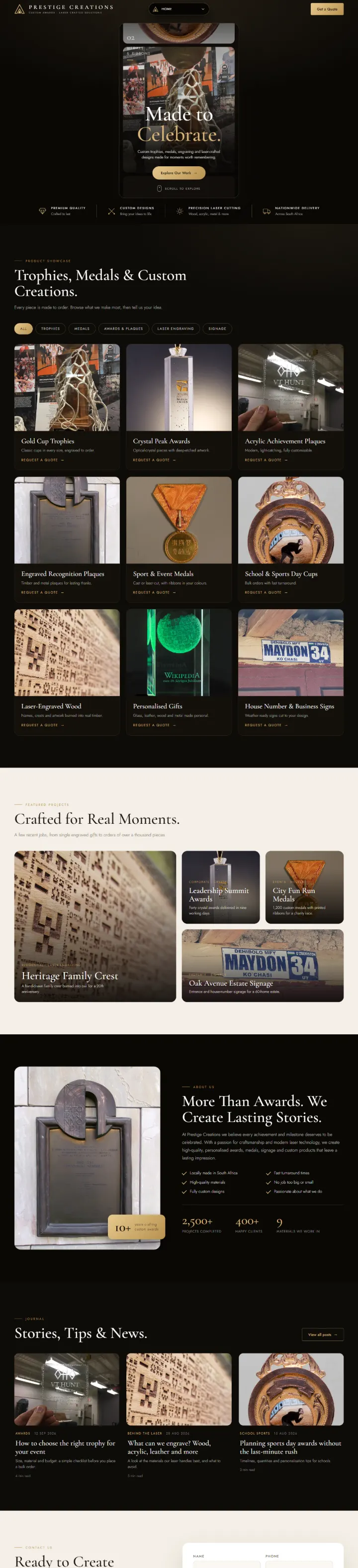 Prestige Creations website designed by The Website Oom
