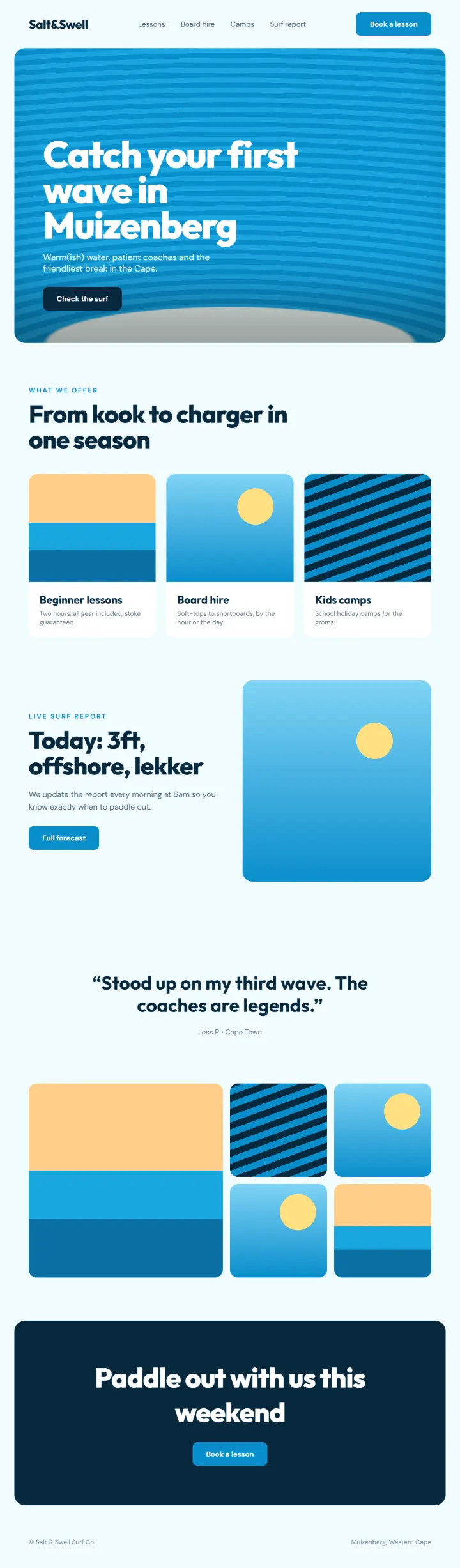 Salt & Swell surf school example website by The Website Oom